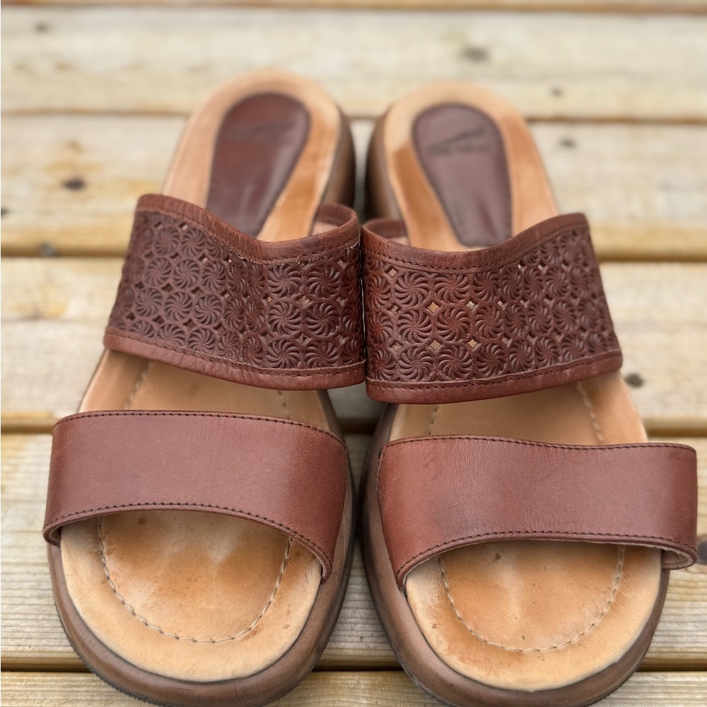 Dansko Brown Leather Slide Sandals Size 39 / 9–9.5 Comfort Platform